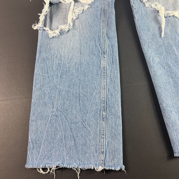 Zara Jeans Women's 26x30* High Rise Wide Leg Blue Distressed Raw Hem Denim Tag 4 - Picture 7 of 16